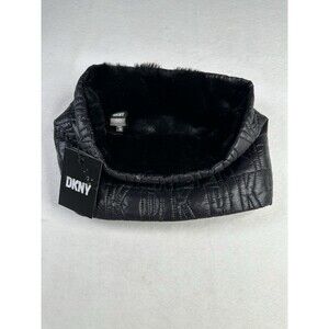 DKNY Quilted Puffer Faux Fur Lined Black Neck Warmer O/S NWT